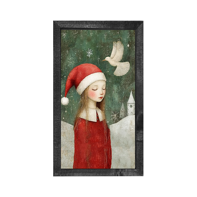 Christmas girl with dove - Vertical Frame