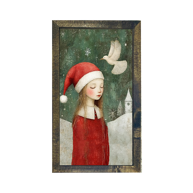 Christmas girl with dove - Vertical Frame