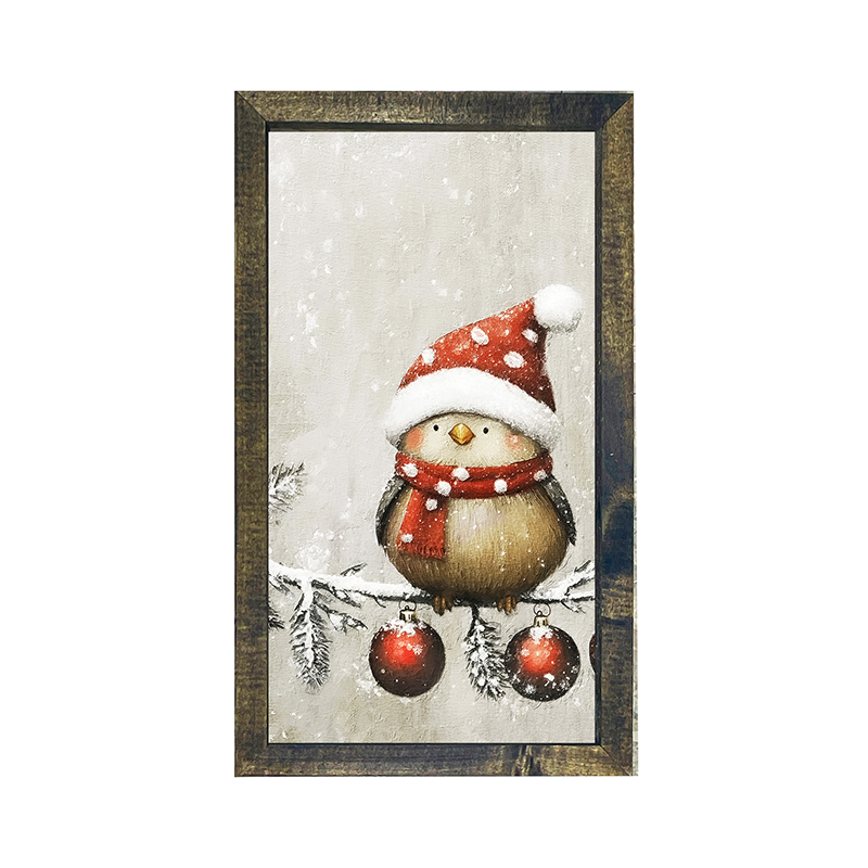 Christmas bird with Ornaments - Vertical Frame