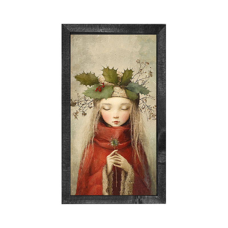 Rustic Christmas girl - Vertical Frame