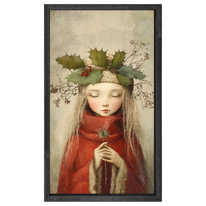 Rustic Christmas girl - Vertical Frame