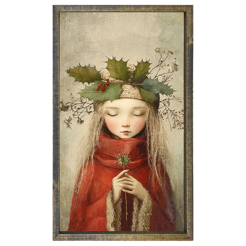 Rustic Christmas girl - Vertical Frame