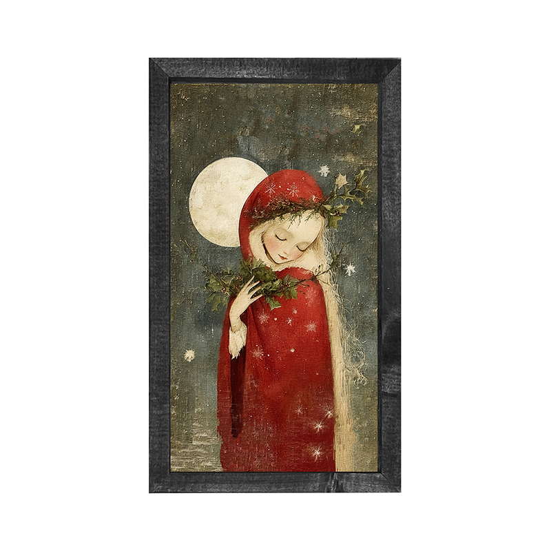 Christmas Girl with Pine - Vertical Frame