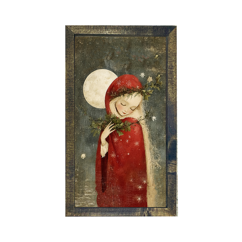 Christmas Girl with Pine - Vertical Frame