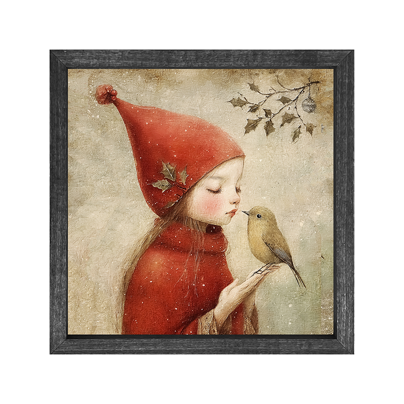 Christmas girl with bird