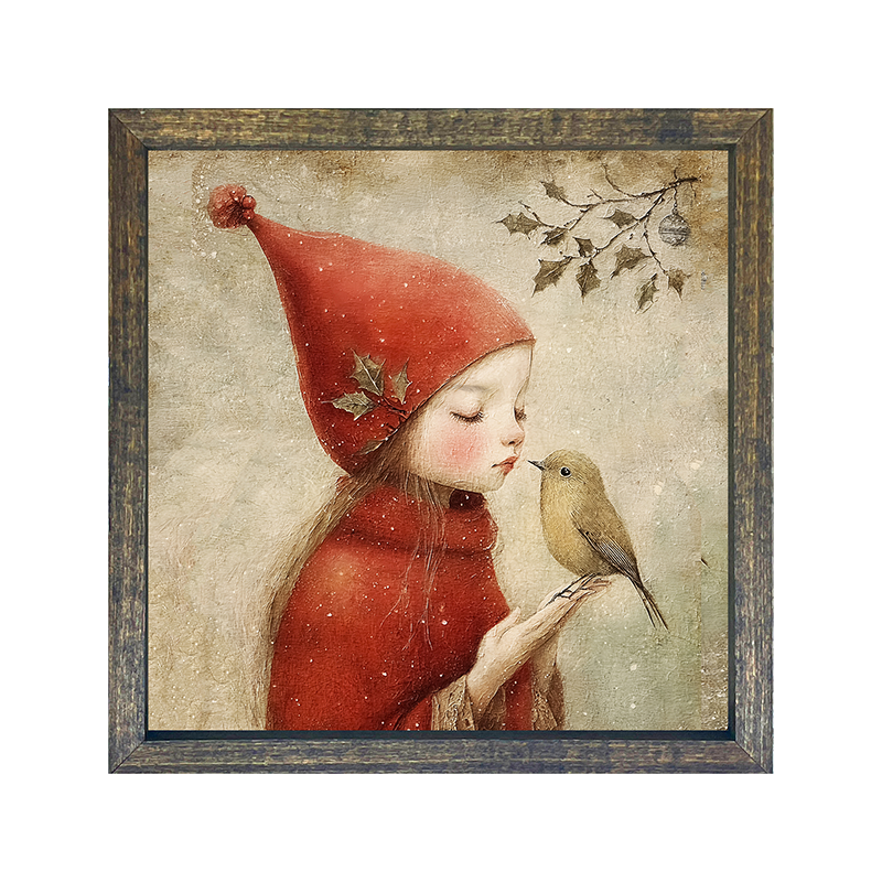 Christmas girl with bird