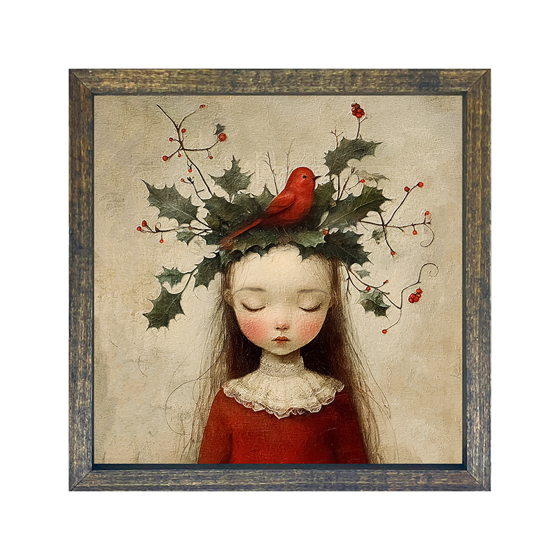Christmas Girl with Cardinal