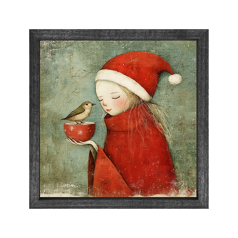 Rustic Christmas girl and bird