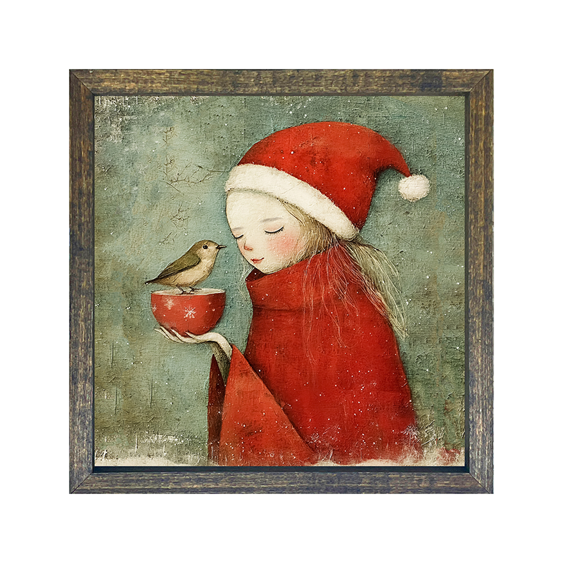 Rustic Christmas girl and bird