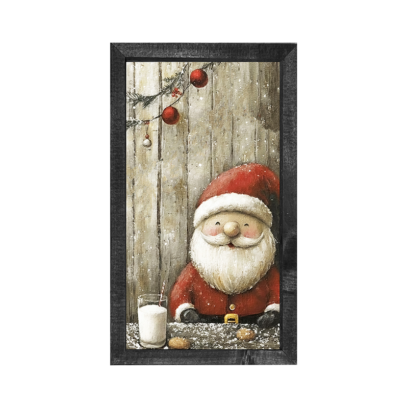 Santa enjoying Cookies and milk - Vertical Frame