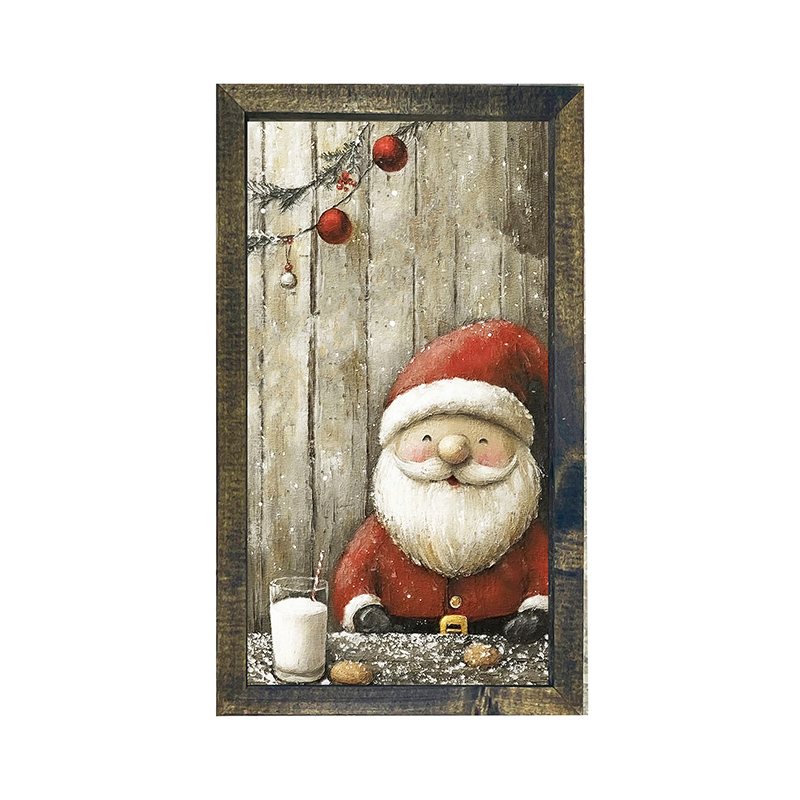 Santa enjoying Cookies and milk - Vertical Frame