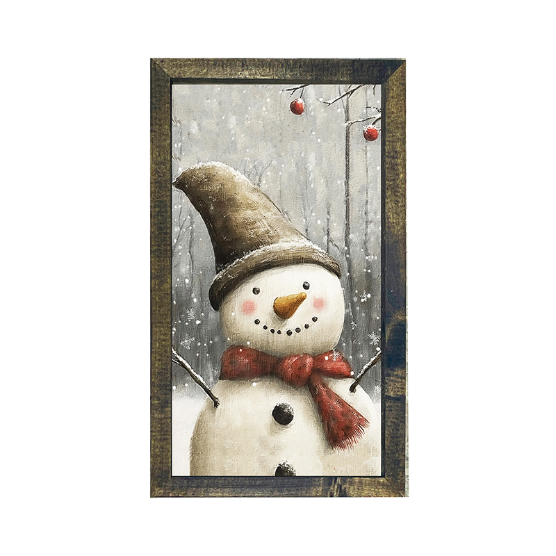 Happy Snowman with Ornaments - Vertical Frame