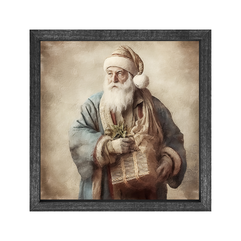 Santa holding a present