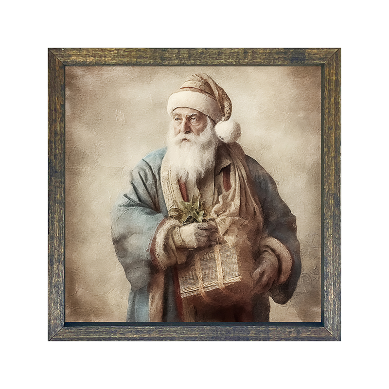 Santa holding a present