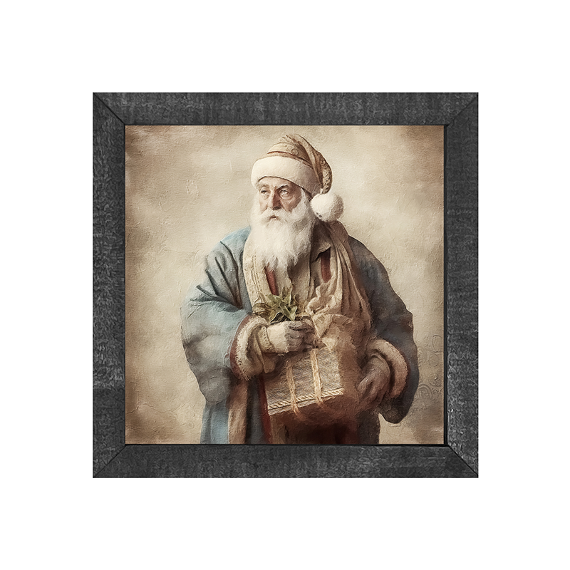 Santa holding a present