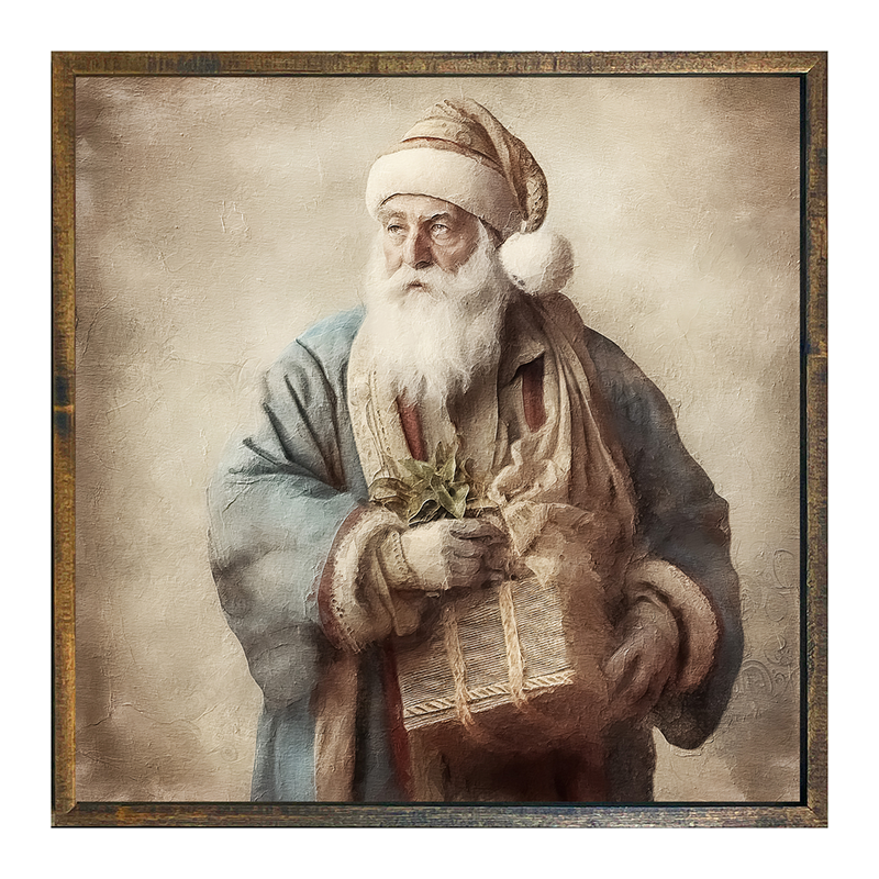 Santa holding a present