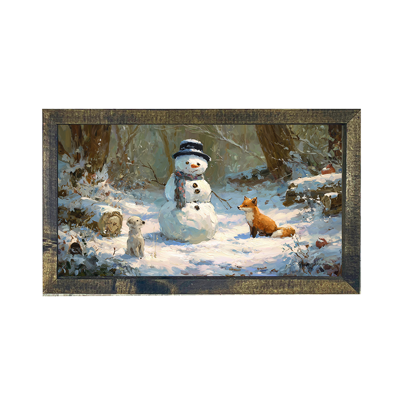 Snowman with Dog and Fox - Horizontal Frame
