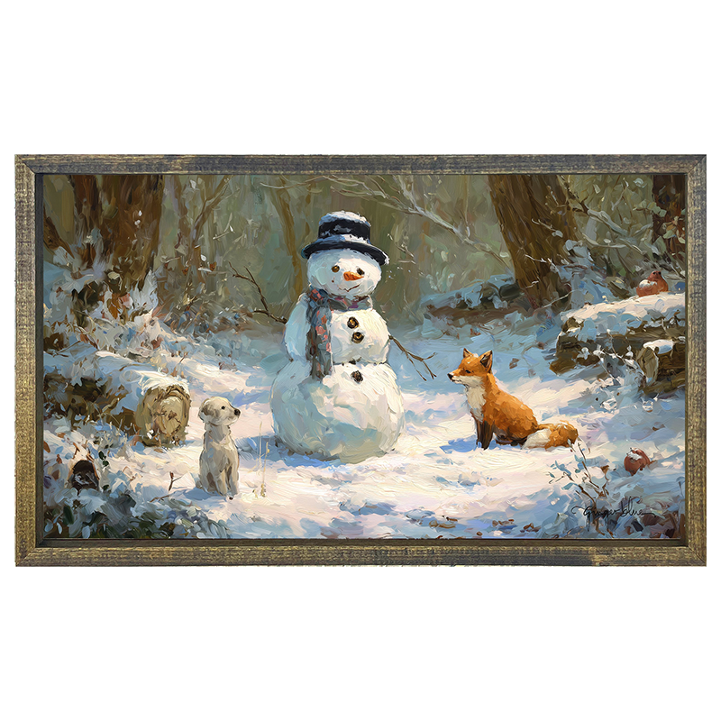 Snowman with Dog and Fox - Horizontal Frame
