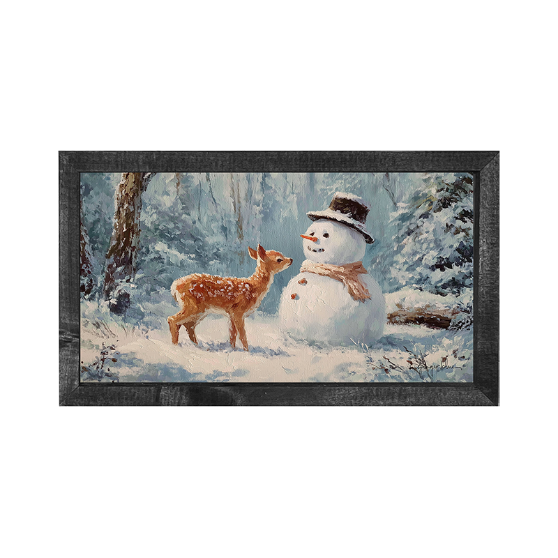 Deer with Snowman Friend - Horizontal Frame