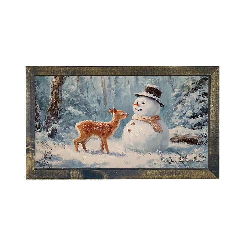Deer with Snowman Friend - Horizontal Frame