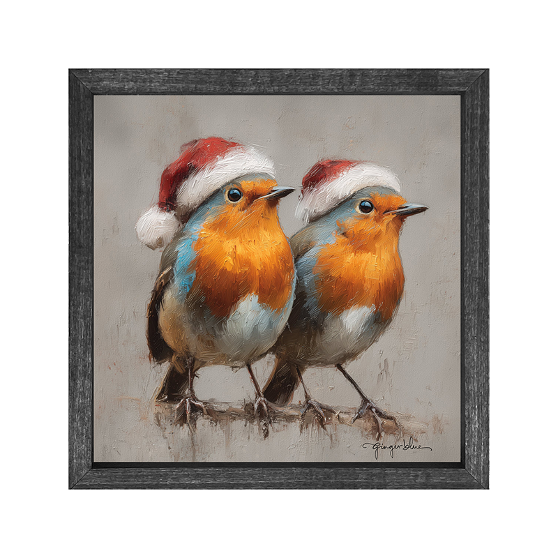 Orange-Breasted Birds in Santa Hats