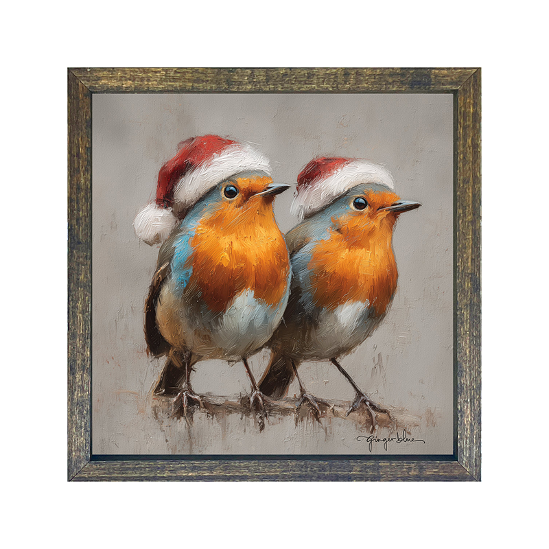 Orange-Breasted Birds in Santa Hats