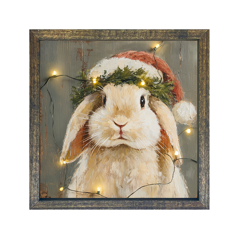 Christmas Lights with Tan Bunny