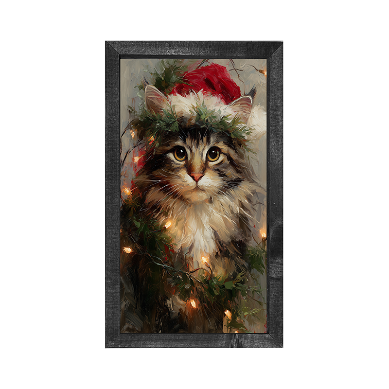 Christmas Lights with Furry Cat - Vertical Frame