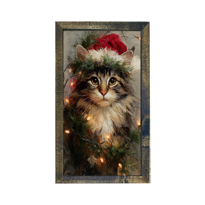 Christmas Lights with Furry Cat - Vertical Frame
