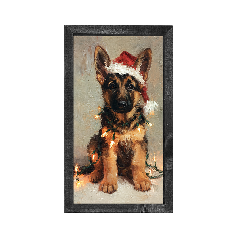 Christmas Lights with German Shepard - Vertical Frame