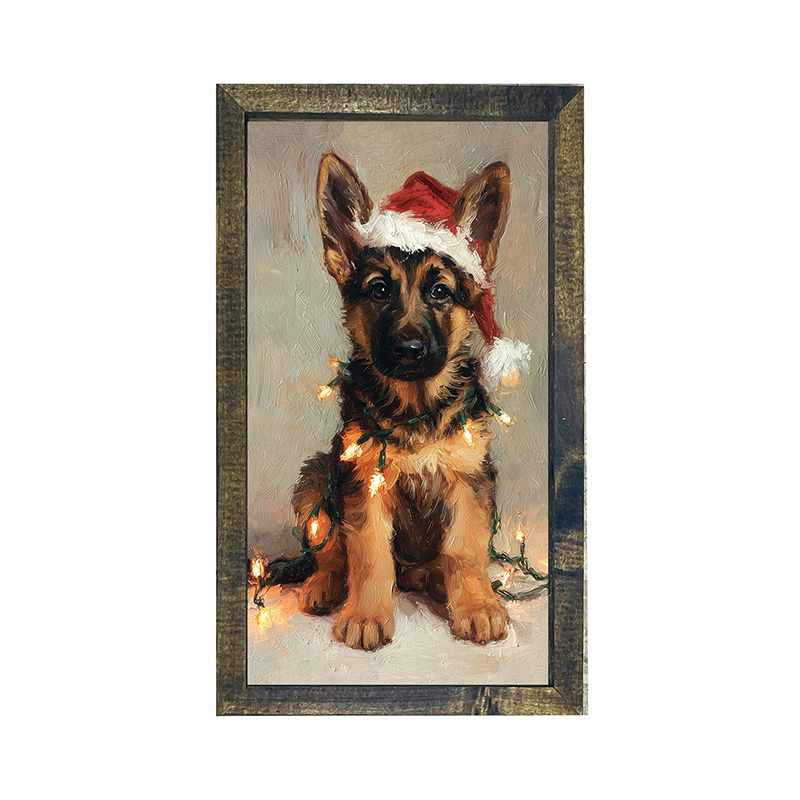 Christmas Lights with German Shepard - Vertical Frame