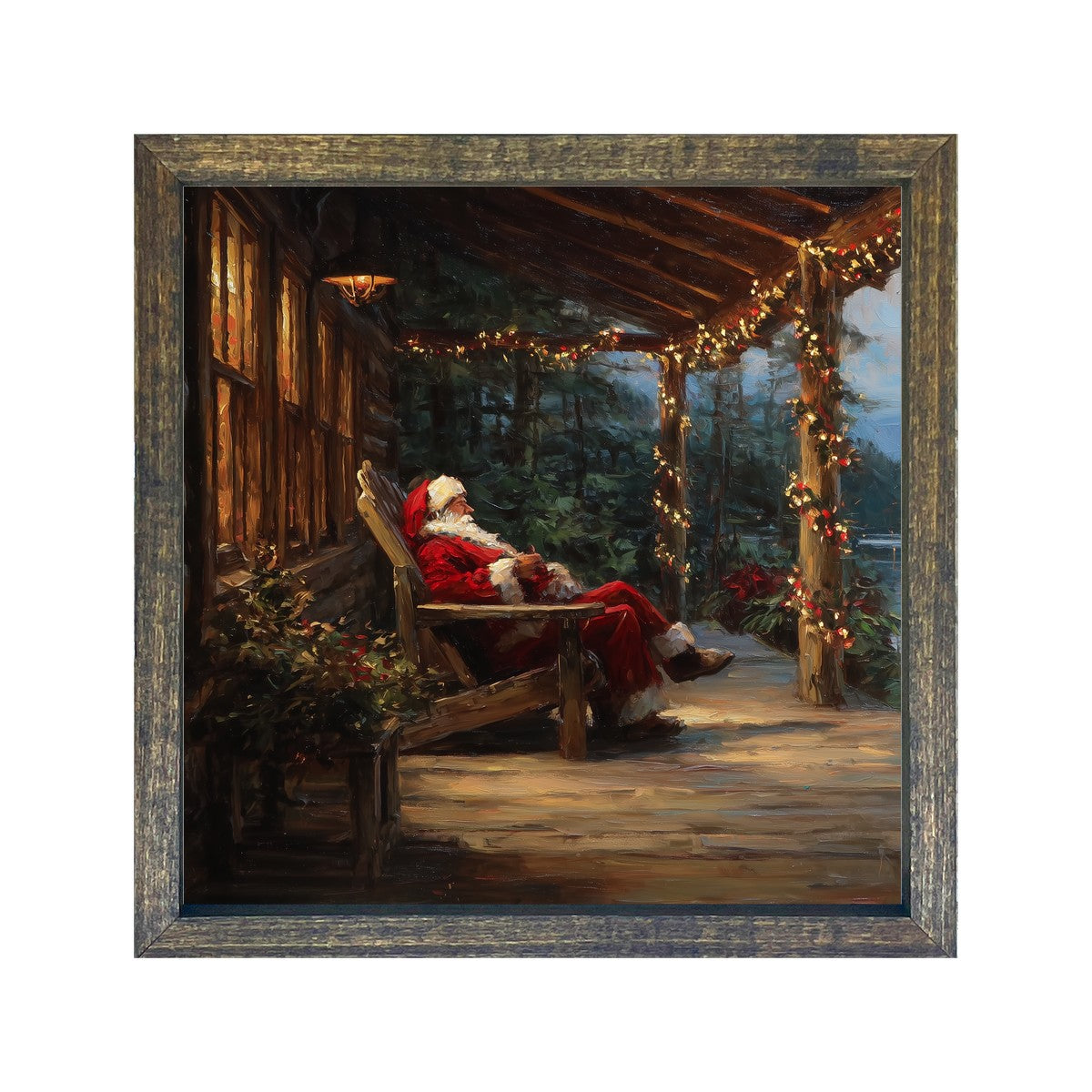 Santa Relaxing at the Cabin - Square Frame