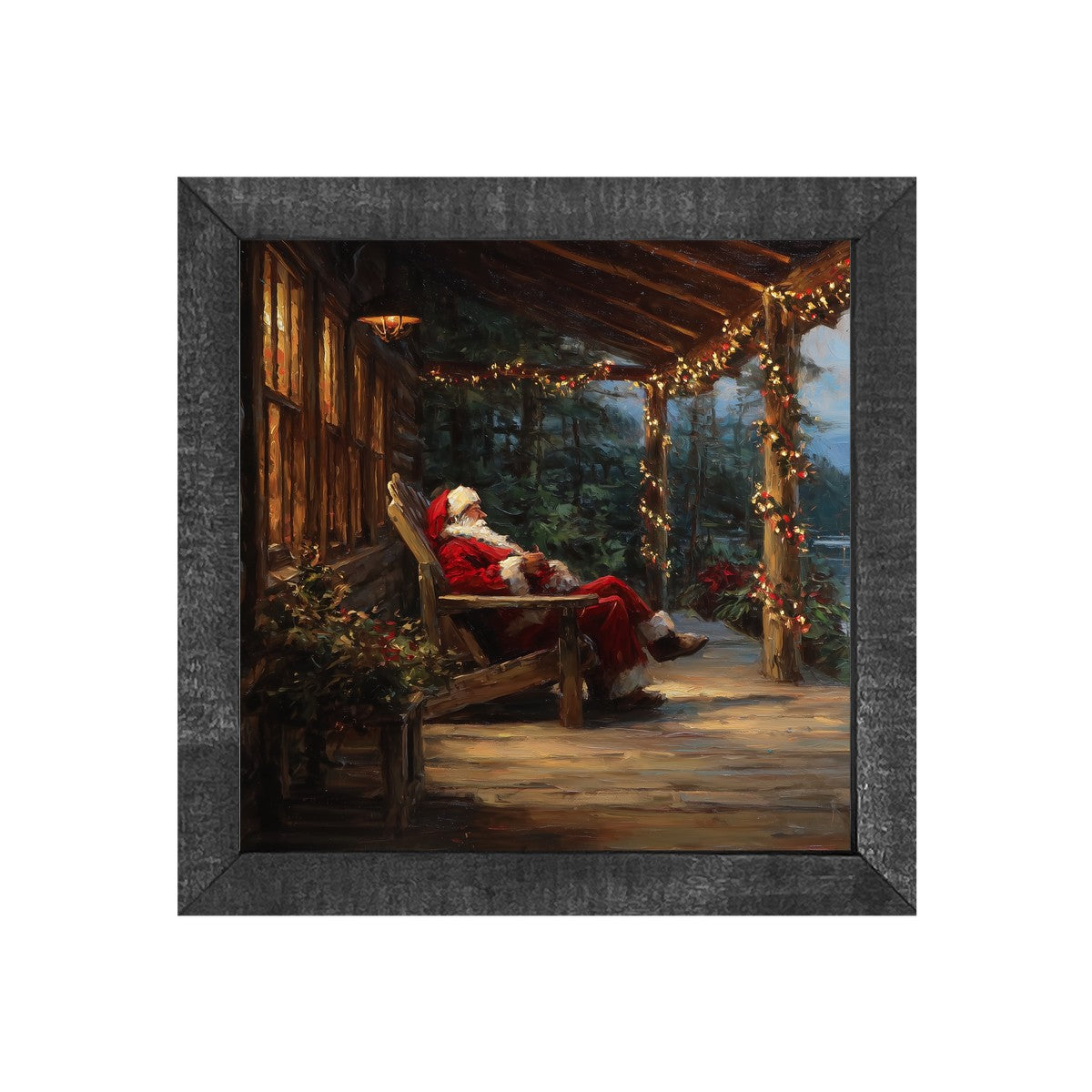 Santa Relaxing at the Cabin - Square Frame