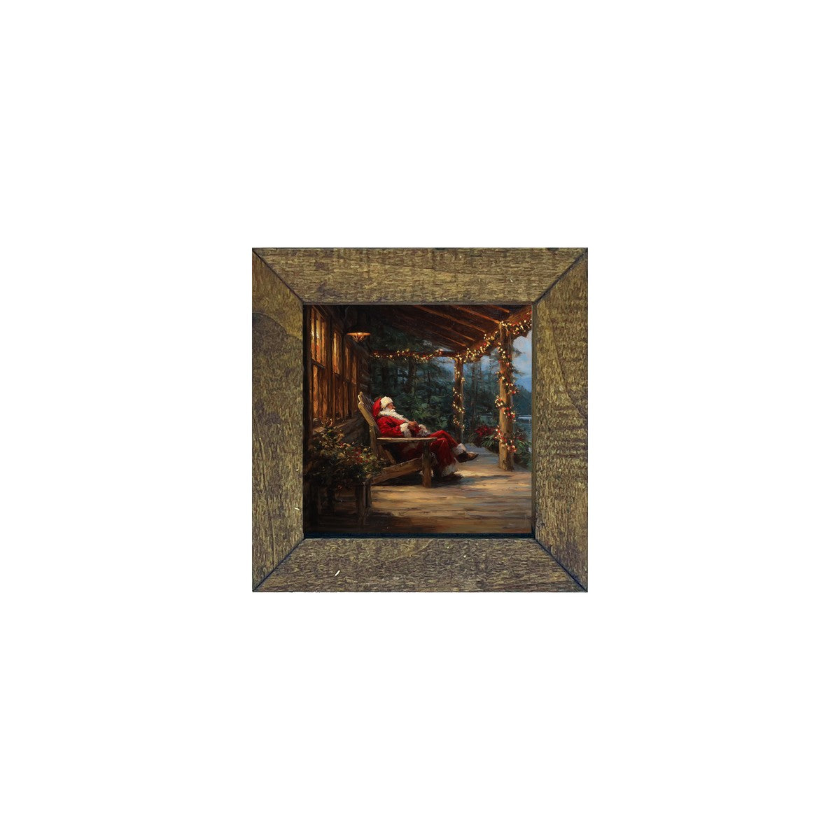 Santa Relaxing at the Cabin - Square Frame