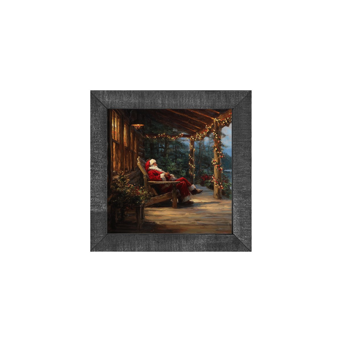 Santa Relaxing at the Cabin - Square Frame