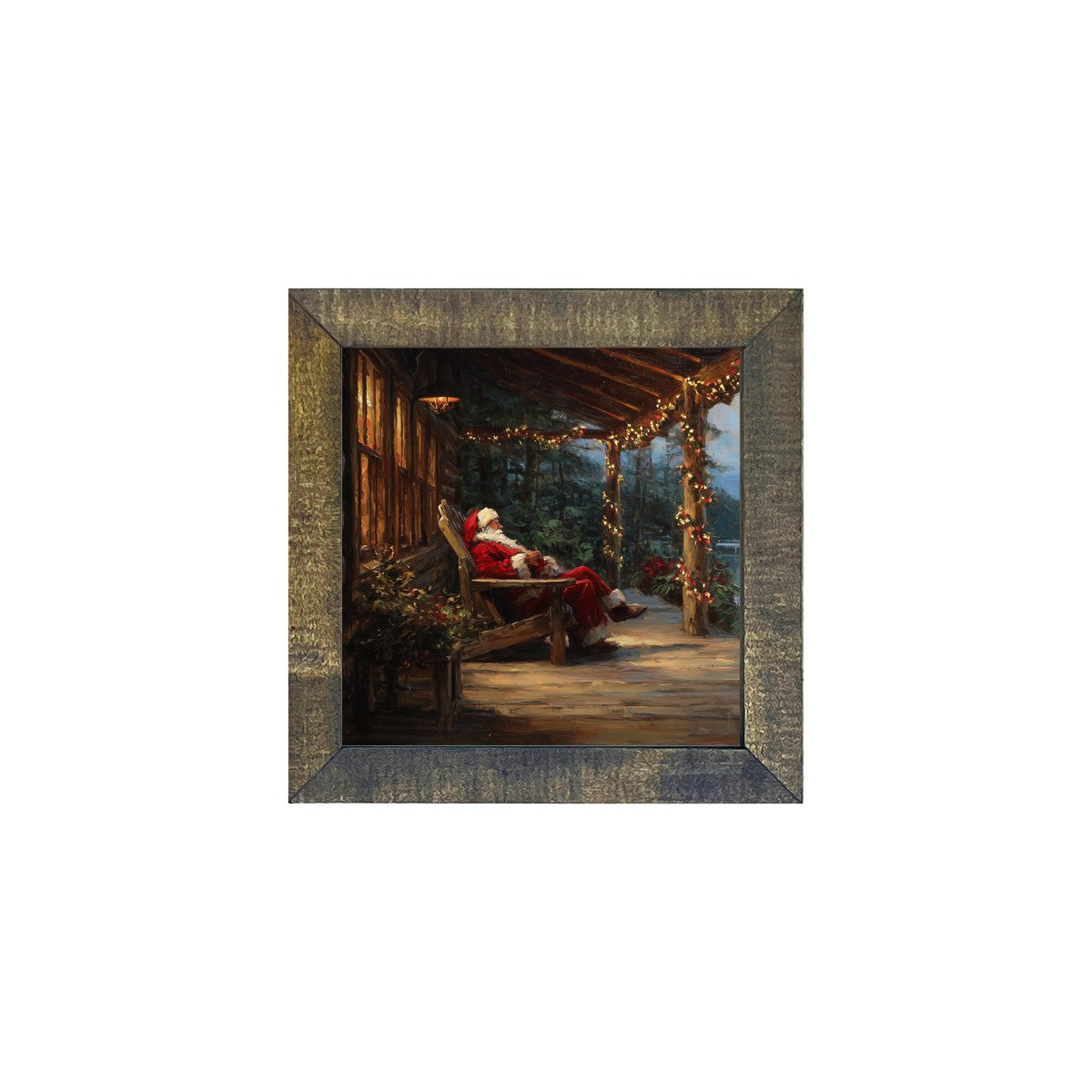 Santa Relaxing at the Cabin - Square Frame
