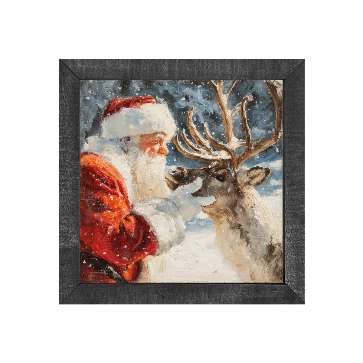 Snowy Santa with Reindeer - Square Frame