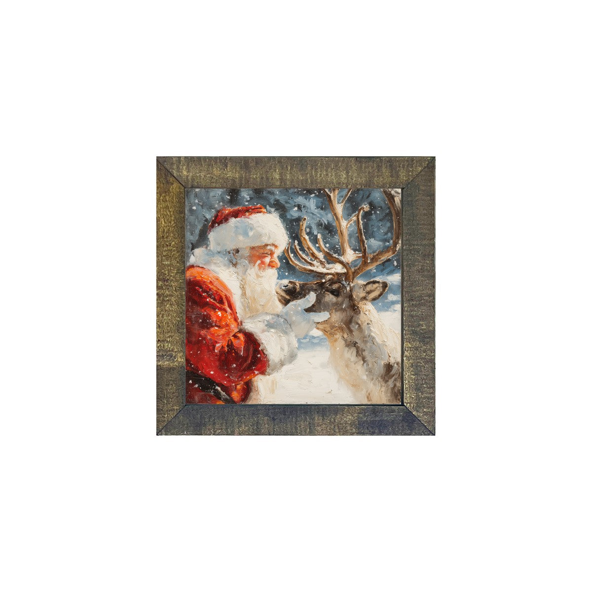 Snowy Santa with Reindeer - Square Frame