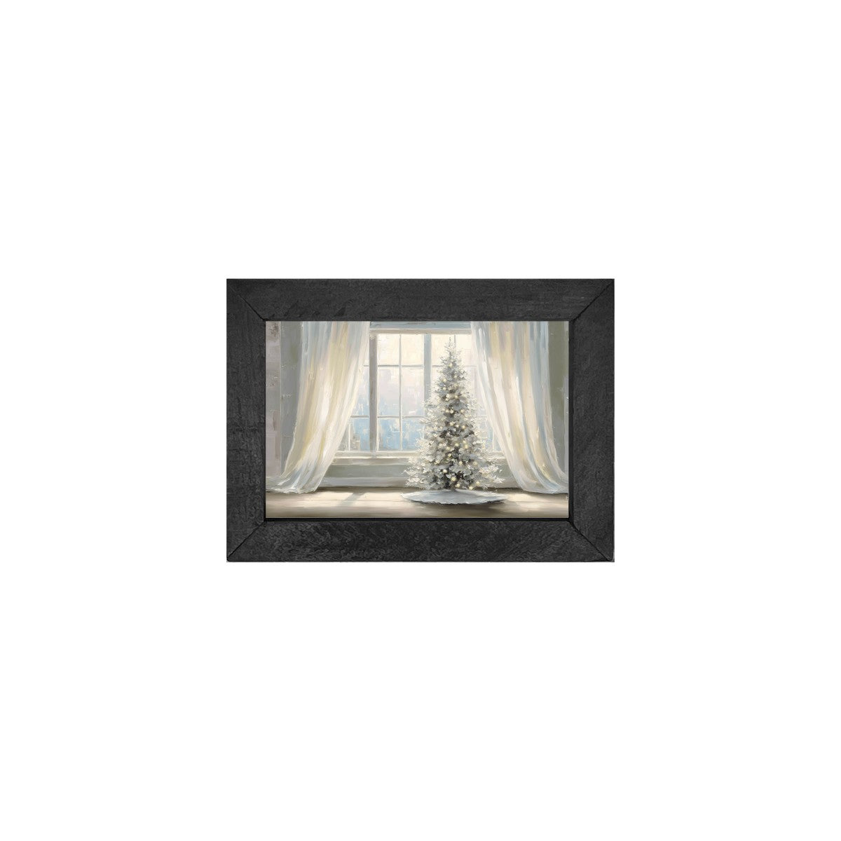 Christmas Tree with White Curtains - Horizontal Frame