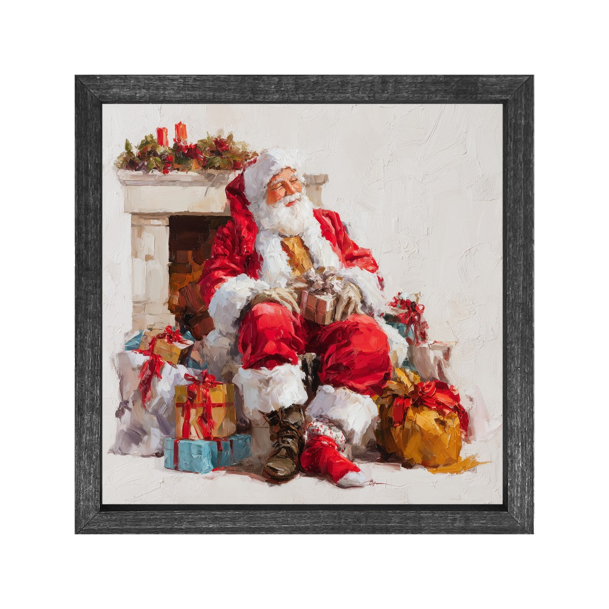 Santa Resting with Christmas Presents - Square Frame