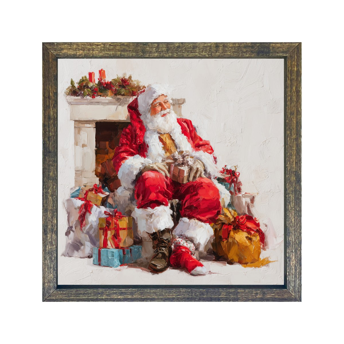Santa Resting with Christmas Presents - Square Frame