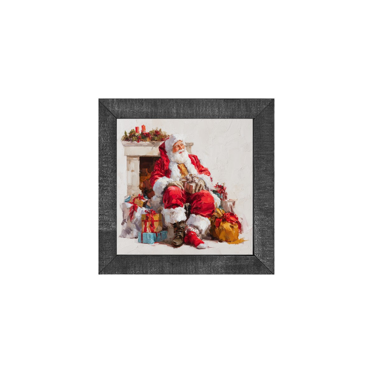 Santa Resting with Christmas Presents - Square Frame