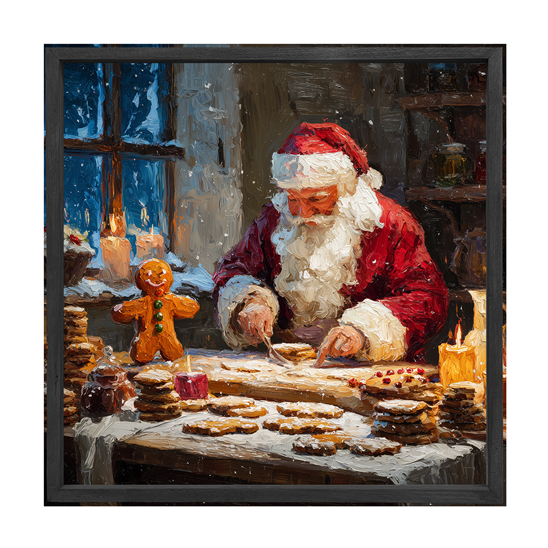 Santa Decorating Cookies - Square Frame