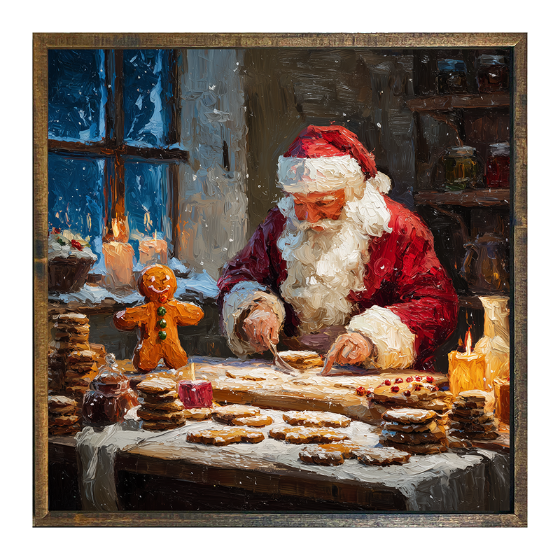 Santa Decorating Cookies - Square Frame