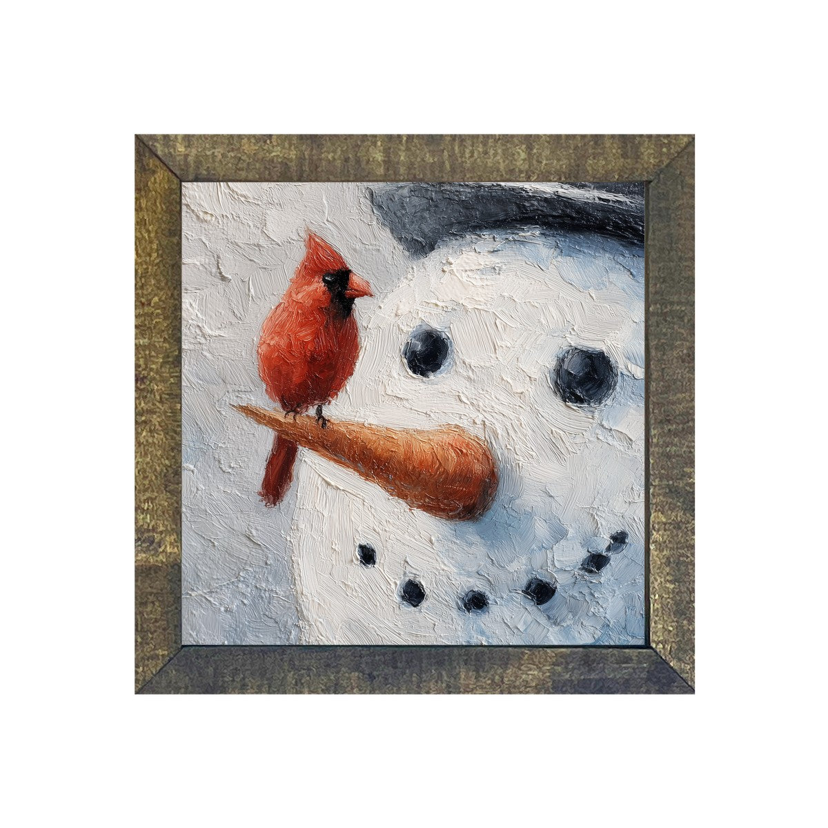 Cardinal and Snowman Close-up - Square Frame