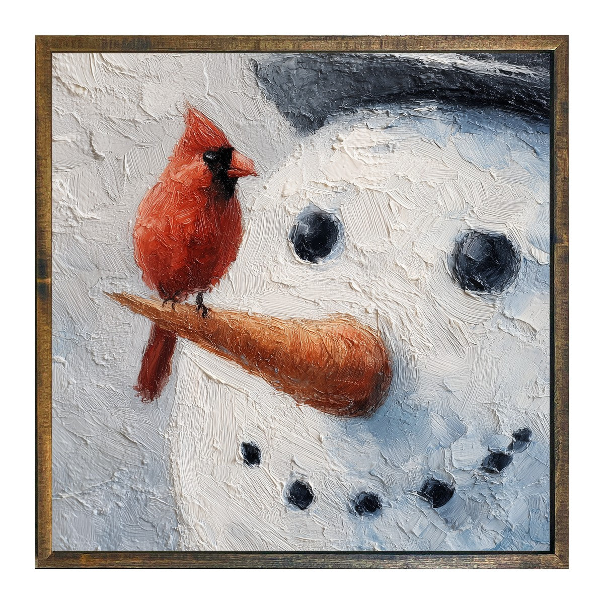 Cardinal and Snowman Close-up - Square Frame