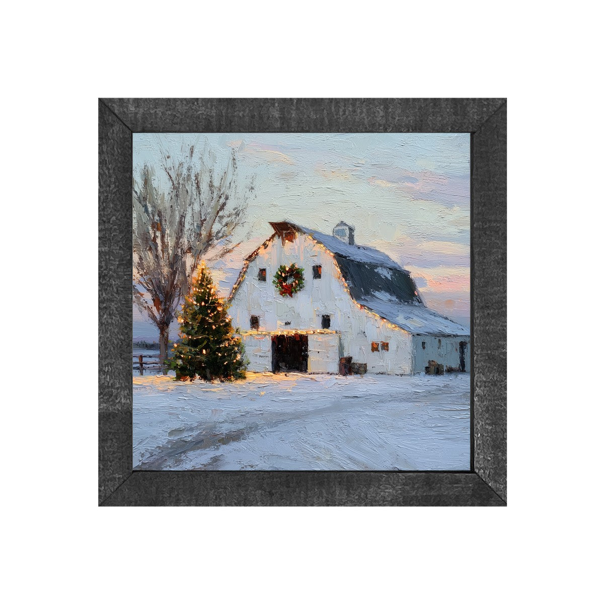 Christmas in the Country - White Barn - Square Frame