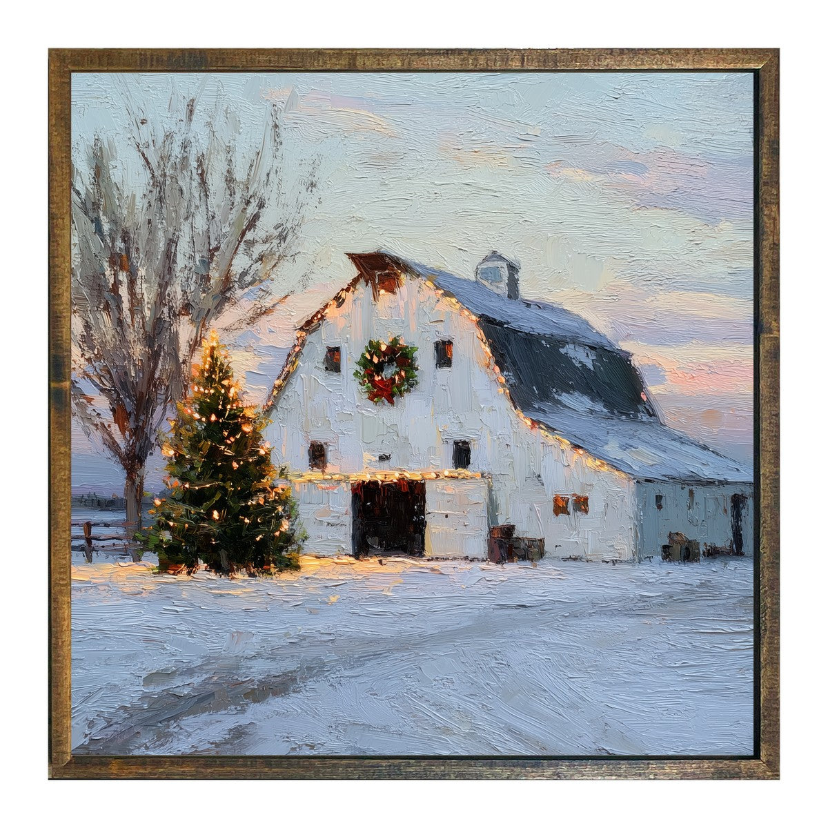 Christmas in the Country - White Barn - Square Frame