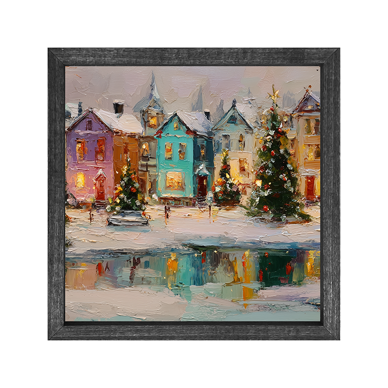 Snowy Village - The Pond at the Park - Square Frame
