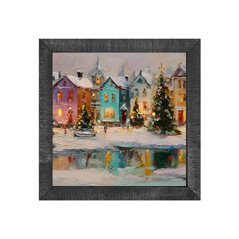 Snowy Village - The Pond at the Park - Square Frame